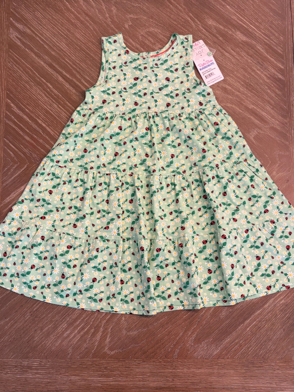 Ruffle Butts Girls Light Green Ladybug Casual Dress